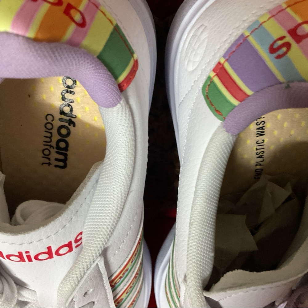 Adidas Kids Shoes - White with Rainbow Accents